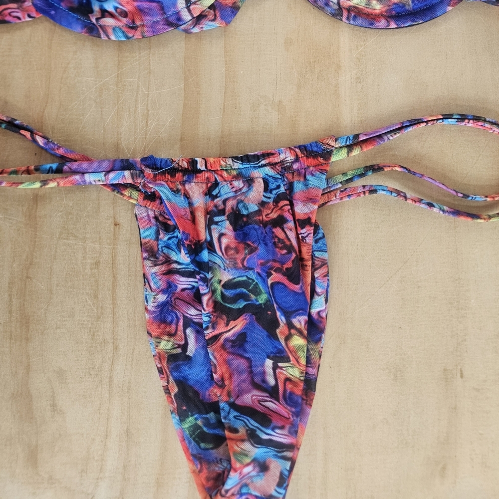 Gonza Virginia SET: Multi Color Art Print Bra + Bottom Bikini Set M - Picture 9 of 11